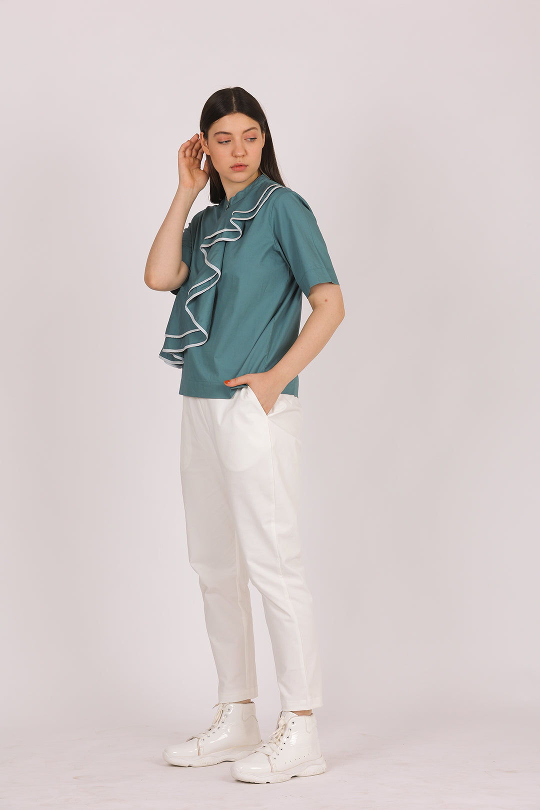 TEA RUFFLE FALL BLOUSE
