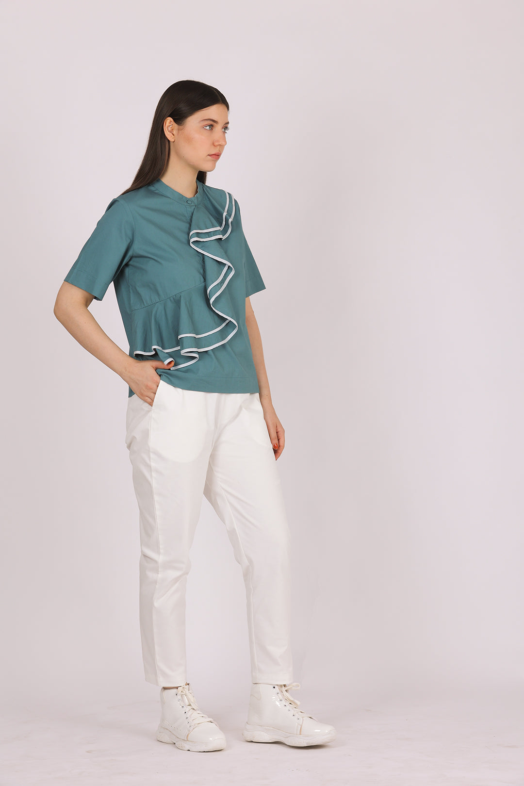 TEA RUFFLE FALL BLOUSE