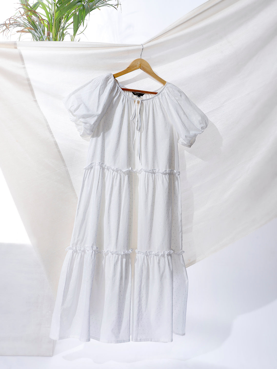 Material & Care Organic 100% Cotton & CotPUFF SLEEVE TIERED DRESS