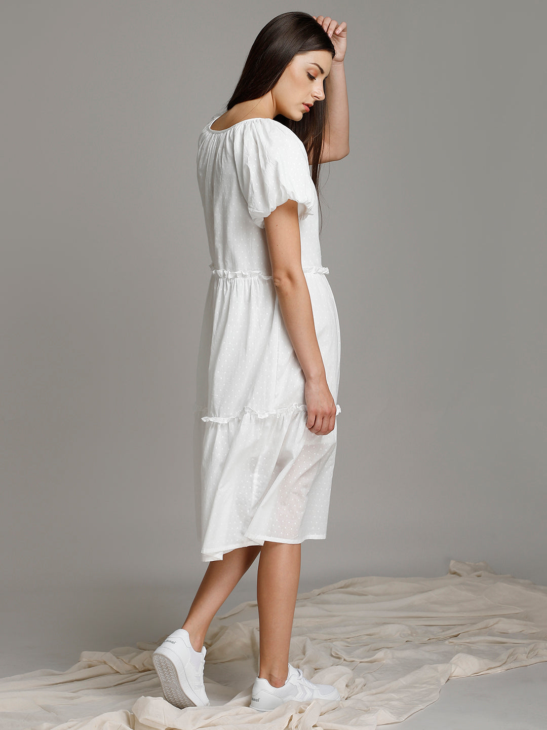 Material & Care Organic 100% Cotton & CotPUFF SLEEVE TIERED DRESS