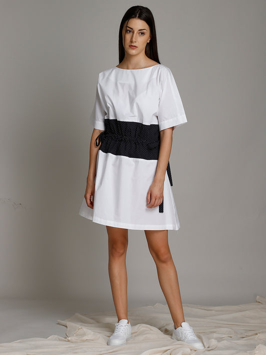 CONTRAST DETAILED TIE UP DRESS