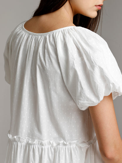 Material & Care  Organic 100% Cotton & CotPUFF SLEEVE TIERED DRESS