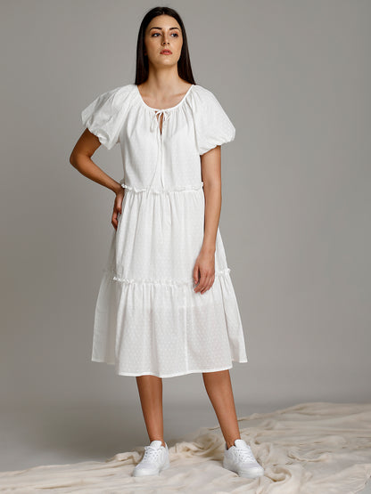 Material & Care  Organic 100% Cotton & CotPUFF SLEEVE TIERED DRESS